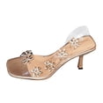 thumbnail image 2 of Motaob Women's Clear Slingback Flower Rhinestone Peep Toe Heels Sandals, 2 of 9