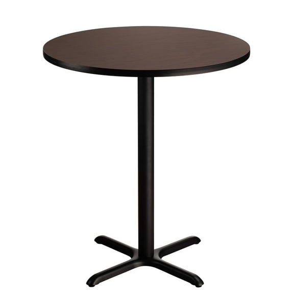 NPS Cafe Table 36" Round X Base 42"H Particleboard Black Frame Mahogany Top