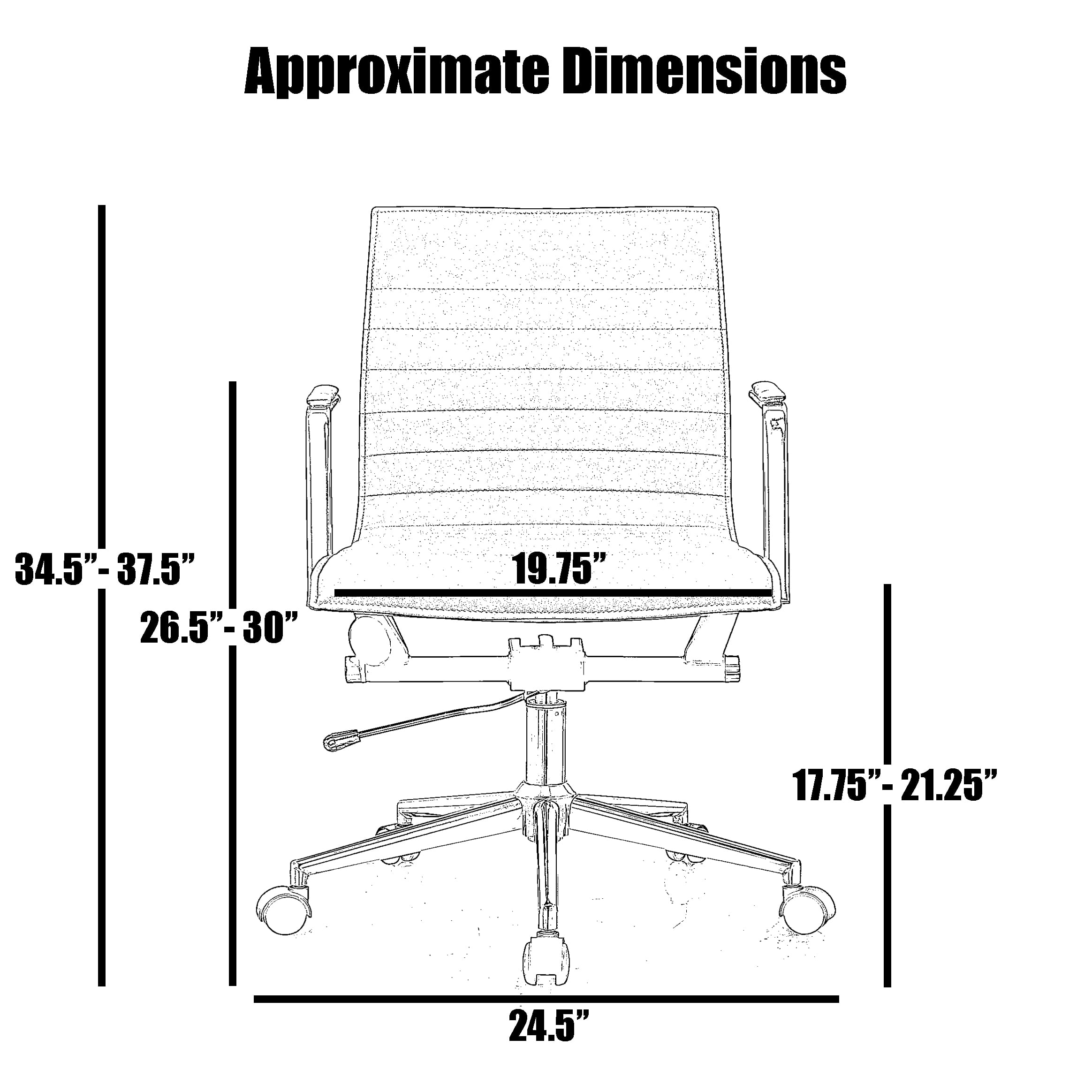 2xhome Modern Office Desk Chair | PU Leather Ribbed Back | Adjustable Height, Tilt Lock, Gray, Set of 1, 1 piece