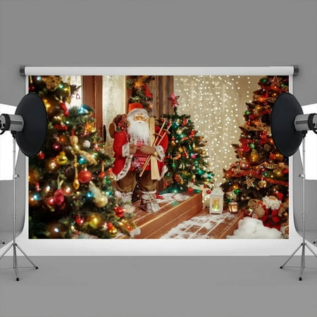 Image of 7x5ft Christmas backdrops Santa Claus with a Christmas tree christmas tree backdrop