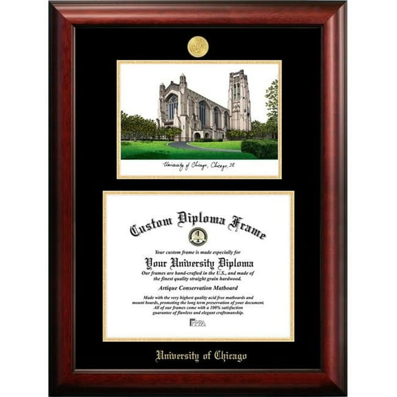 Campus Images IL968LGED-129 9 x 12 in. University of Chicago Gold Embossed Diploma Satin Mahogany Frame with Lithograph