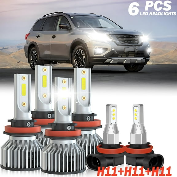 Fit for 2017 - 2020 Nissan Pathfinder LED headlight bulbs H11 H9 H8 High/Low Beam+ Fog lights,12000LM 50W 6000K,500% Brighter than halogen, 6PCS