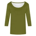 thumbnail image 3 of Duojiaj 3/4 Length Sleeve Womens Tops Casual Loose Fit Crewneck T Shirts Cute Solid Three Quarter Length Tunic Tops, 3 of 3