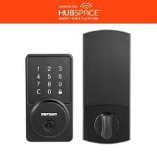 Defiant Square Matte Black Smart Electronic Wi-Fi Deadbolt Works with Google Home & Amazon Alexa Powered by Hubspace