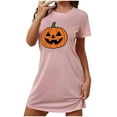 thumbnail image 3 of Hvot&aat Women's Halloween Chest Print Funny Pumpkin Dress Comfort Crew Neck Short Sleeve Nightdress, 3 of 3