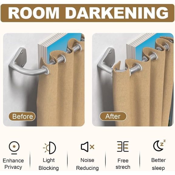 JUNCHI-Silver Curtain Rods for Windows 48 to 84 inch, 5/8 inch Adjustable Wrap Around Blackout Curtain Rods for Bedroom & Outdoor