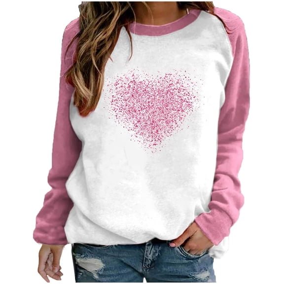 Women's Valentine's Day Heart Pullover, Soft Heart Print Daily Pullover Daily Wear Heart Pattern Pullover Holiday Heart Pattern Sweater Casual Daily Heart Print Sweater, Hot Pink 4XL