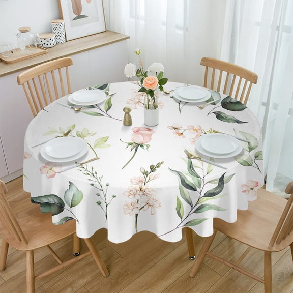 Vintage Herb Floral Flower Plant Round Waterproof Tablecloth Home Decorative Table Cover Party Wedding Dining Room Table Cloth