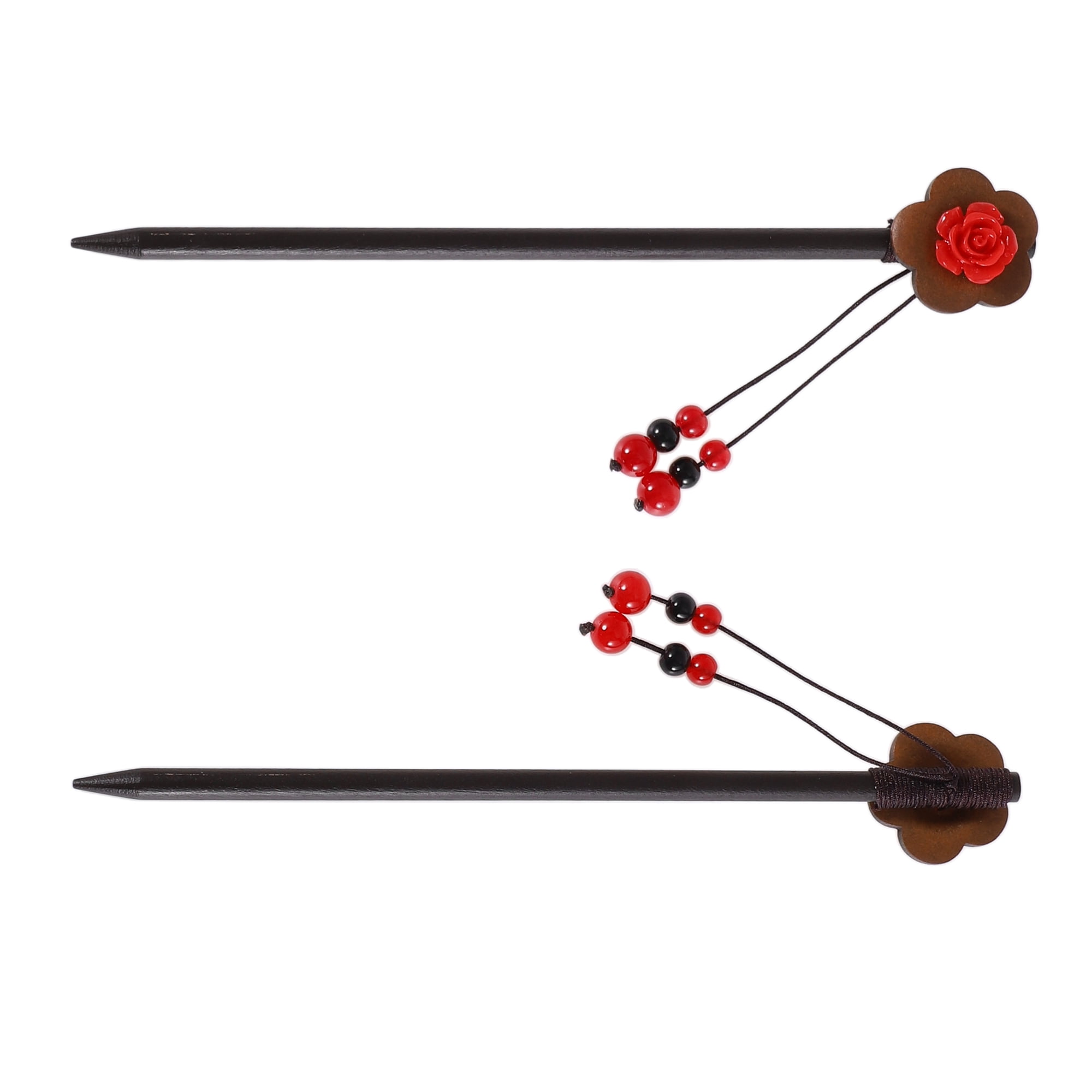 Unique Bargains Hair Chopstick for Women Black Red 1 Pc [Flowers]