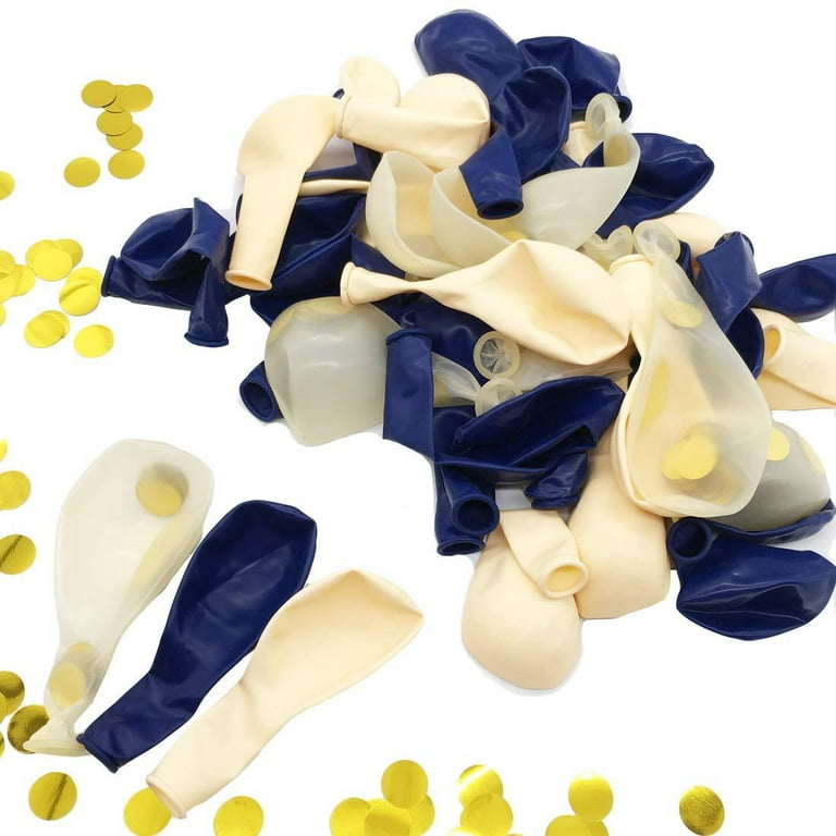 Soonlyn Navy Blue and Gold Balloons 130 Pcs 12 inch Confetti Balloons White Latex Balloon Garland Kit with Balloon Accessories for Baby Shower 1st