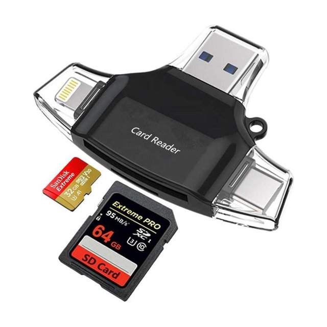Adaptador lector de tarjetas de memoria 4 en 1 SD/TF USB/Micro/C Lightnin