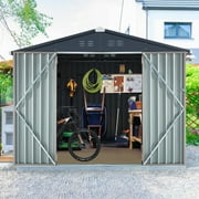 AECOJOY 8 x 6 Outdoor Metal Storage Shed with Lockable Door for Backyard