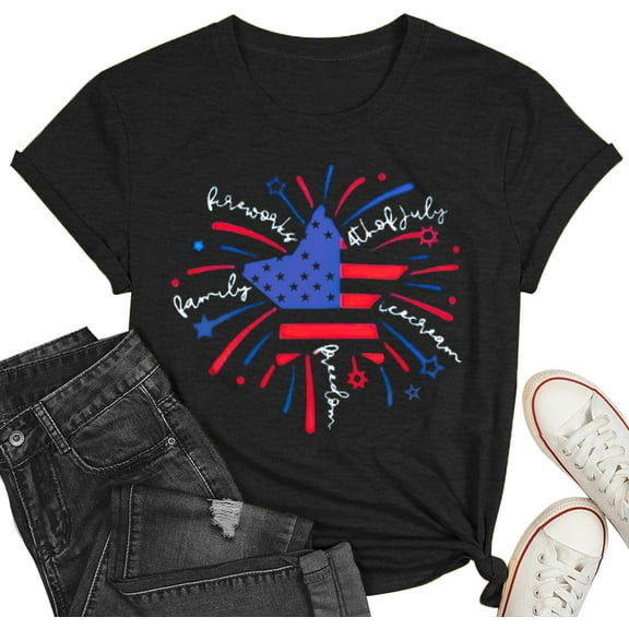 4th of July Gnomes Shirt for Womens Funny Patriotic Graphic Tee Shirt USA Flag Stars Stripes Tee Tops