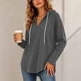 thumbnail image 5 of Oversized Hoodies Zaewscy Women's V-neck Hooded Sweatshirt Long Sleeved Drawstring Hooded Pullover Casual Loose Fall And Winter Curved Hem Sweatshirt Dark Gray XXL, 5 of 9