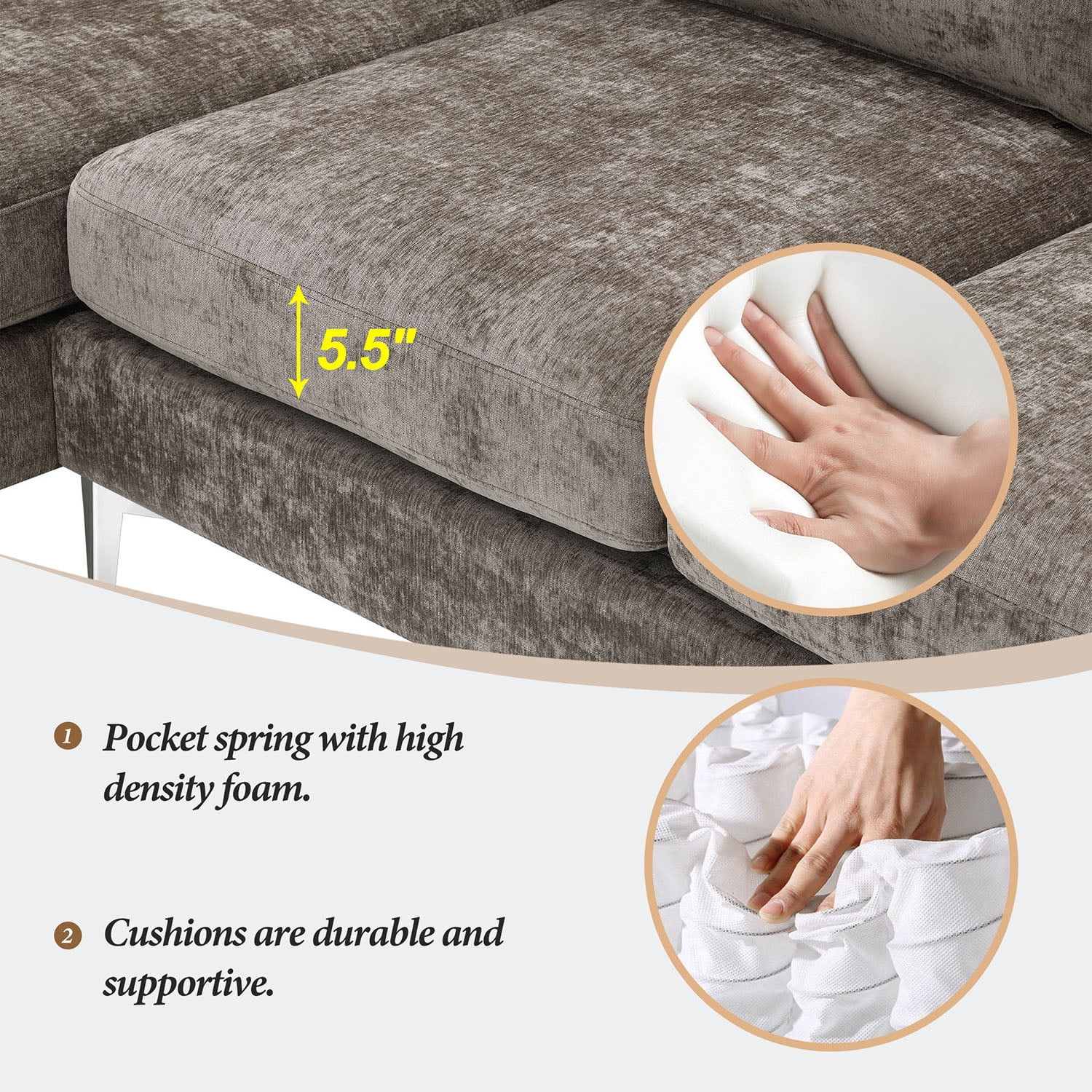 Kadyn 84 " Convertible Sectional Sofa, Modern Chenille L-Shaped Sofa Couch with Reversible Chaise Lounge and Pillows , Fabric Sofa for Living Room, Espresso Kadyn 84 " Convertible Sectional Sofa, Modern Chenille L-Shaped Sofa Couch with Reversible Chaise Lounge and Pillows , Fabric Sofa for Living Room, Espresso