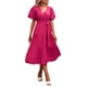 thumbnail image 1 of VISgogo Vestido Midi Elegante de Verano para Mujer, Vestido de Manga Corta con Cuello en V de Color Sólido con Cinturón para Fiesta en la Playa VISgogo  moda, 1 of 4