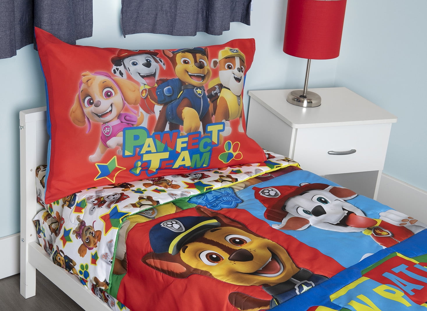 Paw Patrol 5 Piece Toddler Bedding Set Blanket Blue Top Pups