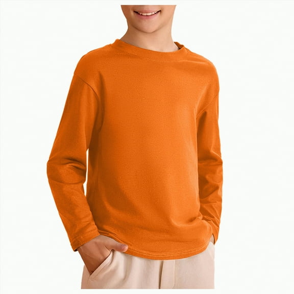 KPOPLK Kids Boys Autumn Cotton Long Sleeve Crewneck T Shirts Tee Tops 1 10 Years(5-6 Years,G306-Orange)
