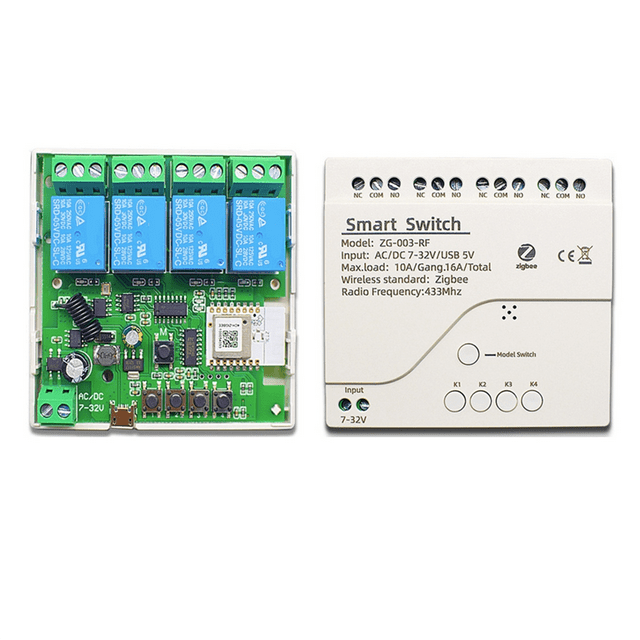Tuya Smart Zigbee AC/DC7-32V Switch 4 Channel with Ding Rail Housing Work with Alexa Home Assistant