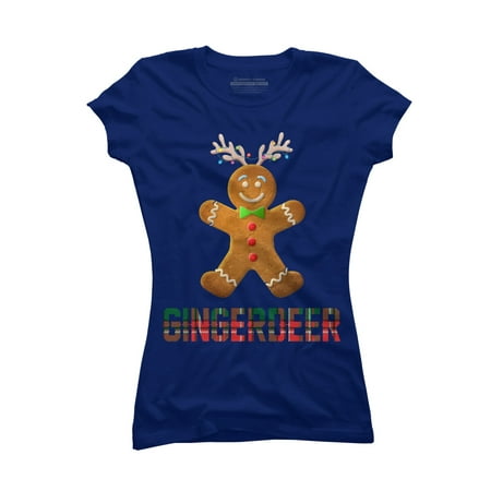 

Gingerbread Reindeer Matching Family Group Christmas Pajama Juniors Royal Blue Graphic Tee - Design By Humans S