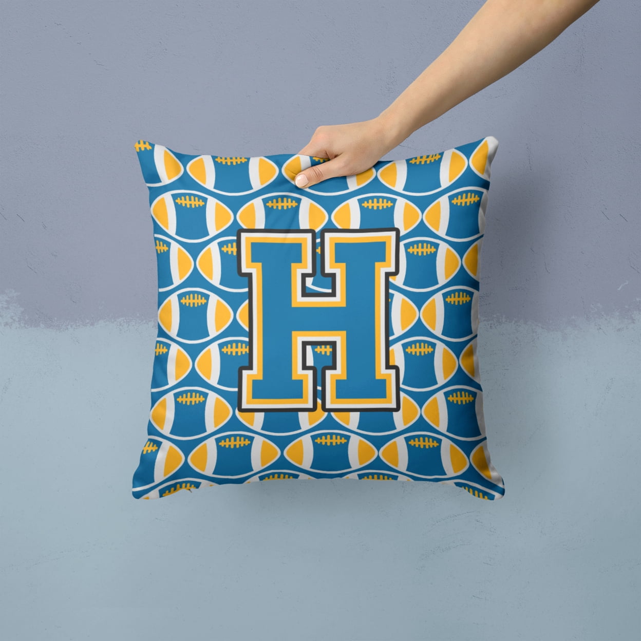 Letter H Football Blue and Gold Fabric Decorative Pillow