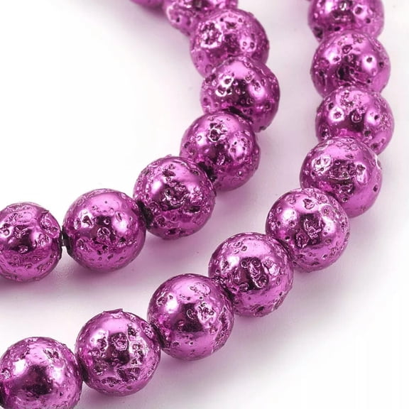 U8MO 10 Purple Lava Beads 8mm Electoplated Stone Round Circle Bumpy Jewelry Supplies