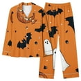 thumbnail image 2 of QIUOMBBP Woman Pajamas Sets Long Sleeve Button Sleepwear Tops and Pants Lounge Set Halloween Funny Graphic Print 2 Piece Outfits, Orange, M, 2 of 6