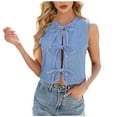 thumbnail image 2 of Fanxing Tie Bow Denim Vest for Women Sleeveless Jean Jacket Trendy Slim Fit Waistcoat Summer Outfit Light Blue L, 2 of 7
