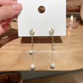 thumbnail image 1 of Aretes De Borla Larga De Plata S925 , Pendientes De Perlas De Ojo De Gato , Joyería Gao Jiahui unisex, 1 of 2