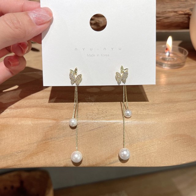 Aretes De Borla Larga De Plata S925 , Pendientes De Perlas De Ojo De Gato , Joyería Gao Jiahui unisex