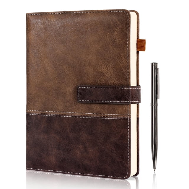 Libreta HULIPARK de piel, tamaño A5, con bolígrafo, 240 páginas, color marrón