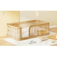 thumbnail image 5 of Harper & Bright Designs Twin SizeFloor Bed Frame with Door and Fence, Montessori Floor Bed with Slats and Safety Guardrails for Girls Boys, Natural, 5 of 15