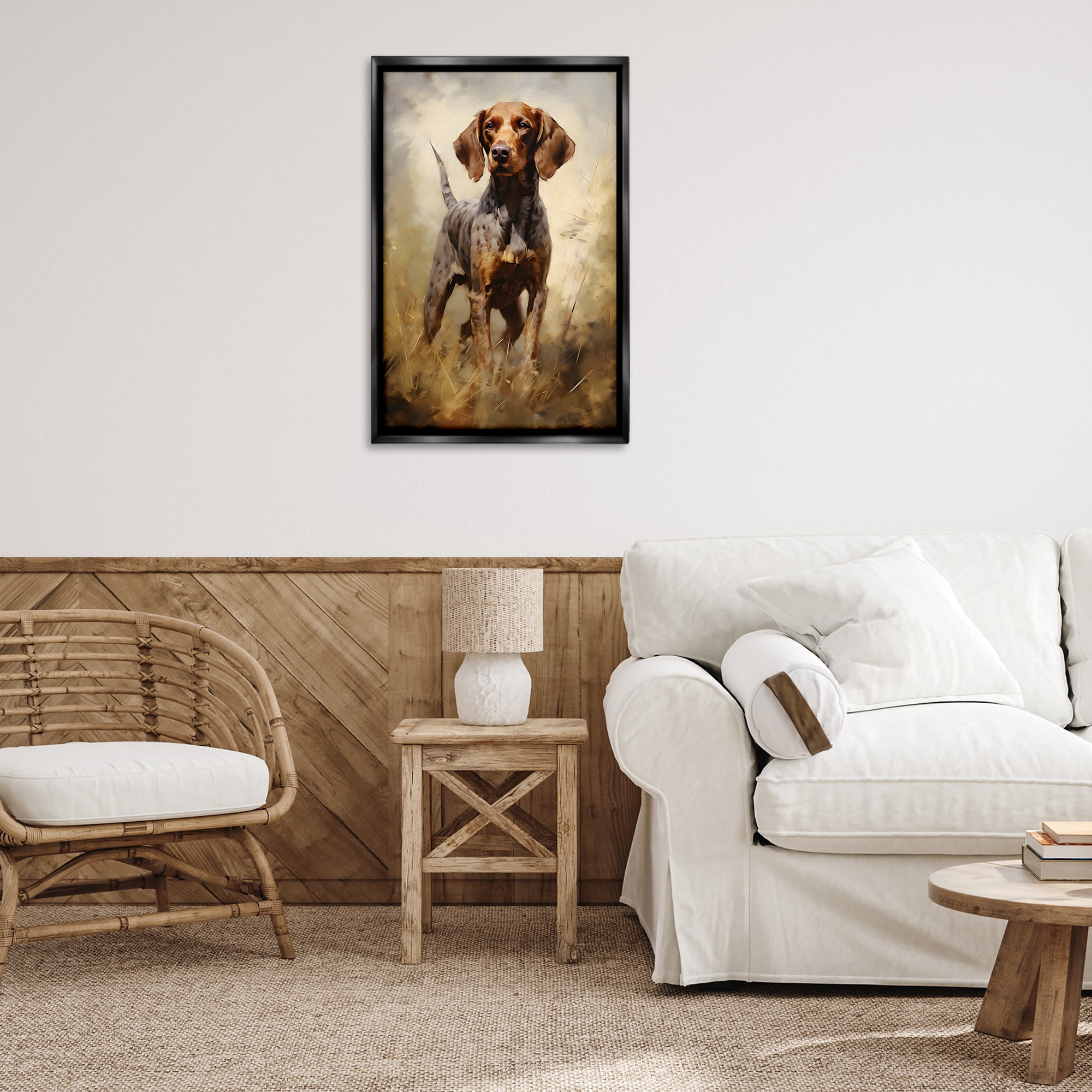 Stupell Industries Alert Hunting Dog Animals & Insects Painting Black Floater Framed Canvas Art Print Wall Art, 21 x 31