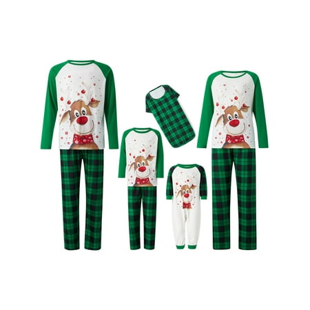 

Huakaishijie Family Matching Christmas Pajama Sets Long Sleeve Elk Plaided Print Nightwear Sleepsuit