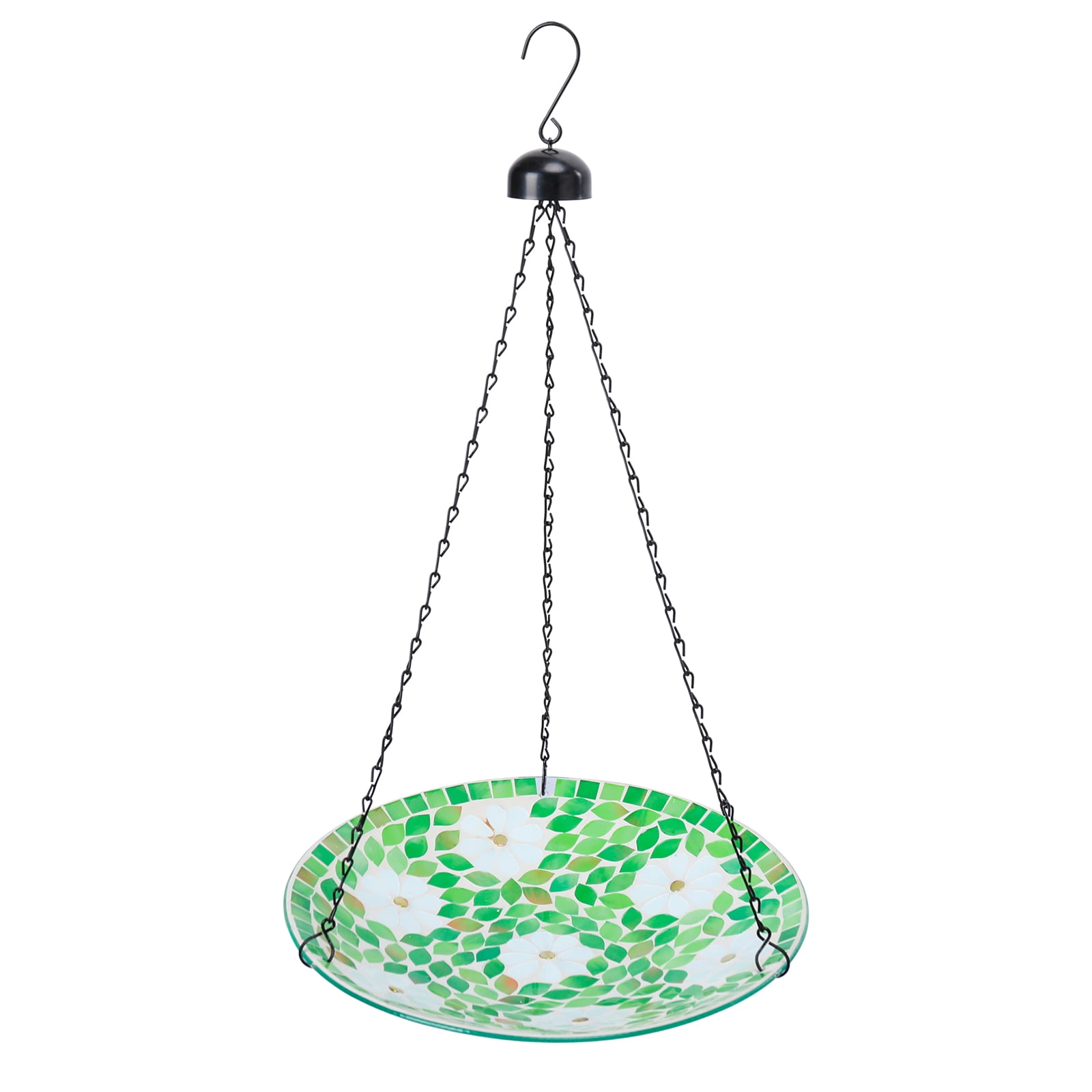 Hanging Bird Bath, Glass Mosaic Bird Baths for Outdoors Birdfeeder with 21 inch Rust-Proof Chain for Garden Yard Decor