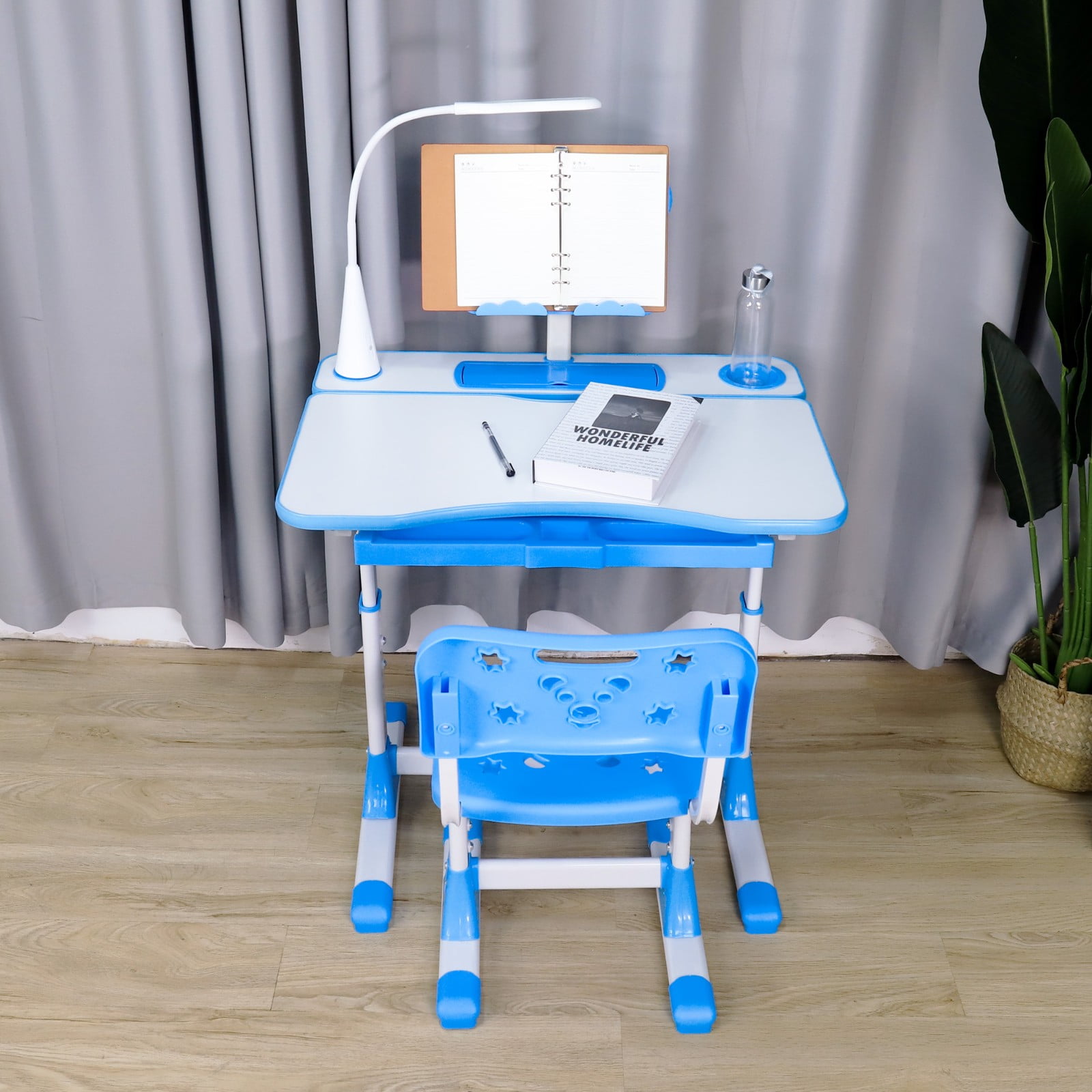 Adjustable Hight Children's Desk and Chair Set Kids Study Table Set Desk Lamp US 