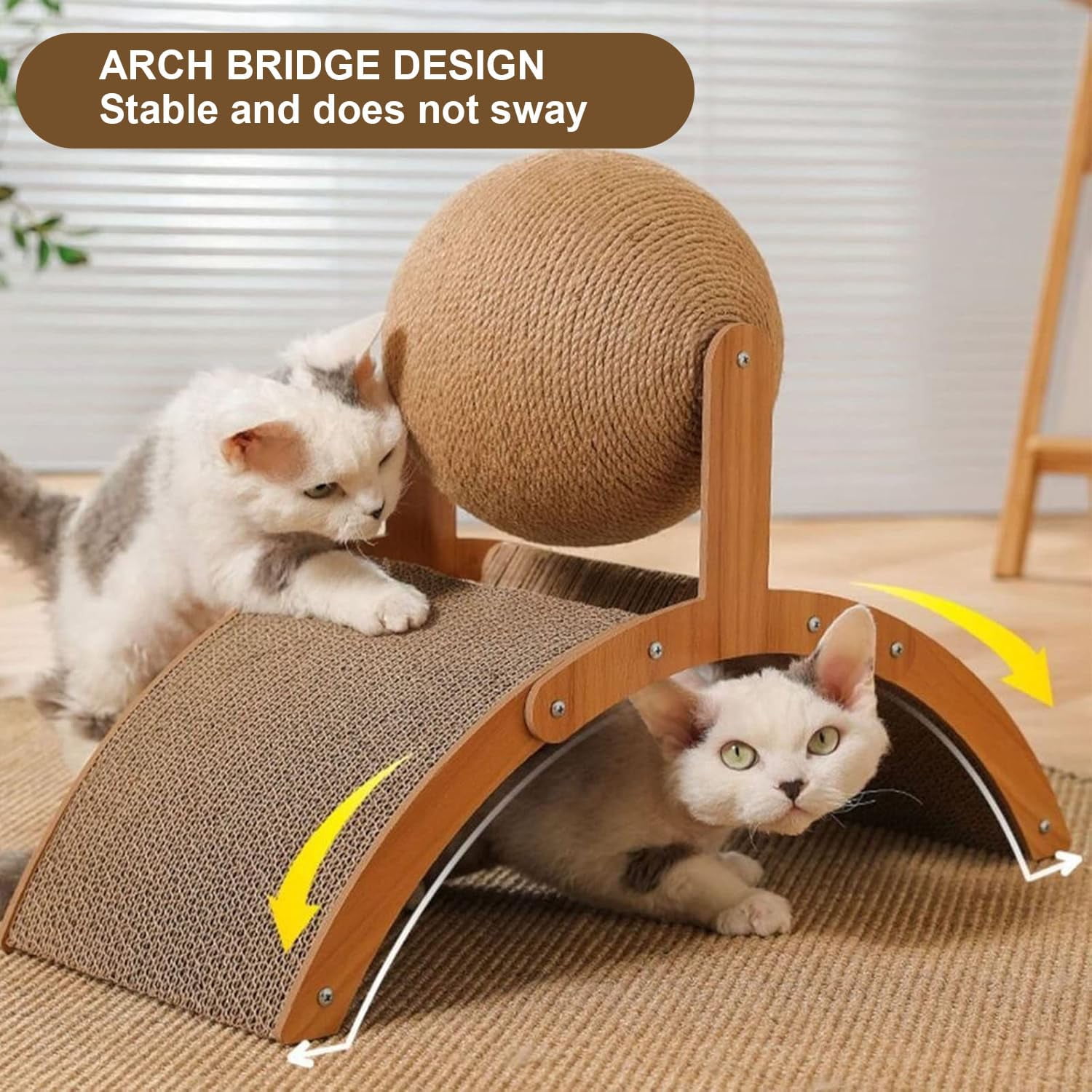 Cat Scratching Ball On Stand, Interactive Cat Scratcher, Cat Scratching Post Design With Arch Bridge Balls-Stylish Cat Scratching Board, Natural Sisal Scratcher Ball
