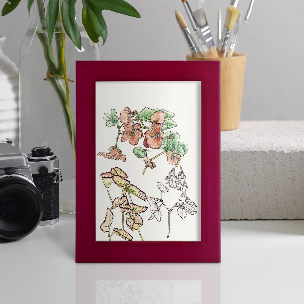 Begonia Study -Framed Print w/glass-Cherry Red