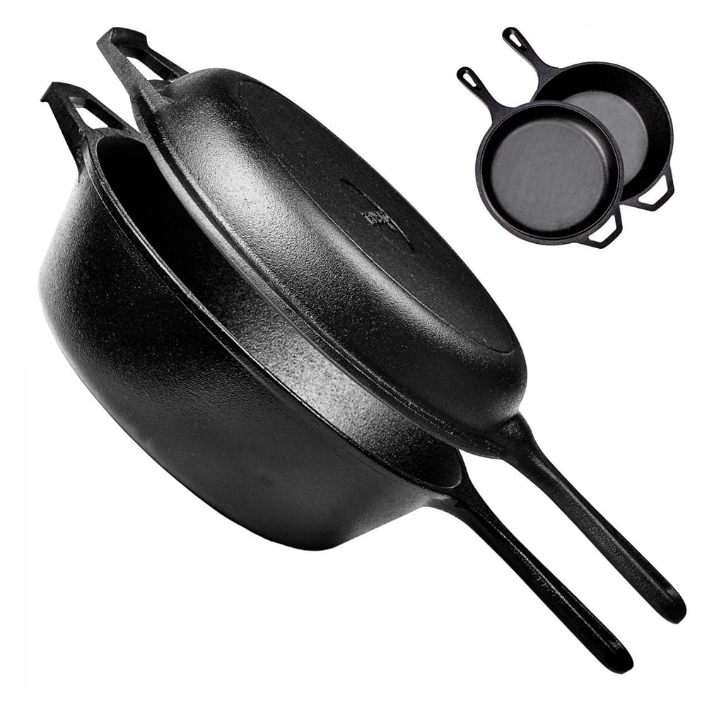 Frying Pre-Seasoned Cast Iron Skillet Lawei Cast Iron Dutch Oven Set 2 In 1 Cooker 5 Quart Casserole Pot 10 Inch Frying Pan for Bread Cooking