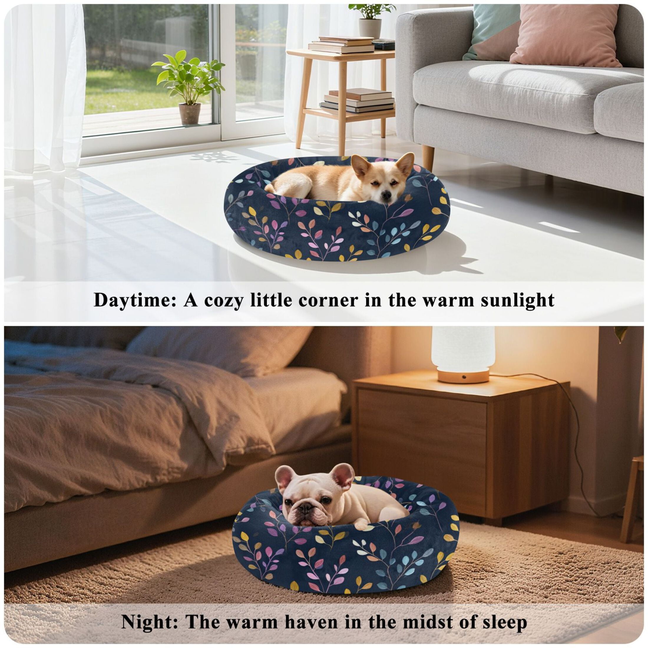 Pet Bed Pet Mat Cozy Removable & Washable Comfort For Cats And Dogs Small Pastel Leaves