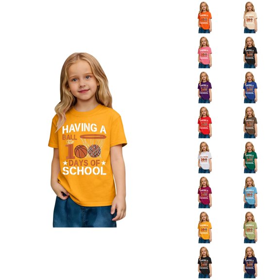 Girls Short Sleeve T-Shirts Kids Summer Tops Crewneck Basic Graphic Tees 5-14 Years, Comfortable Casual Tee Soft Blended Top