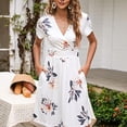 thumbnail image 5 of Vestido de verano para mujer, manga corta, escote en V, vestido cruzado hasta la rodilla con bolsillos, 5 of 5