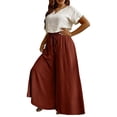 thumbnail image 2 of Delayuji Womens Wide Leg Pant Elastic Waist Daily Elegant Casual Solid Color Pants Loose Linen Pants Women L-6XL, 2 of 6