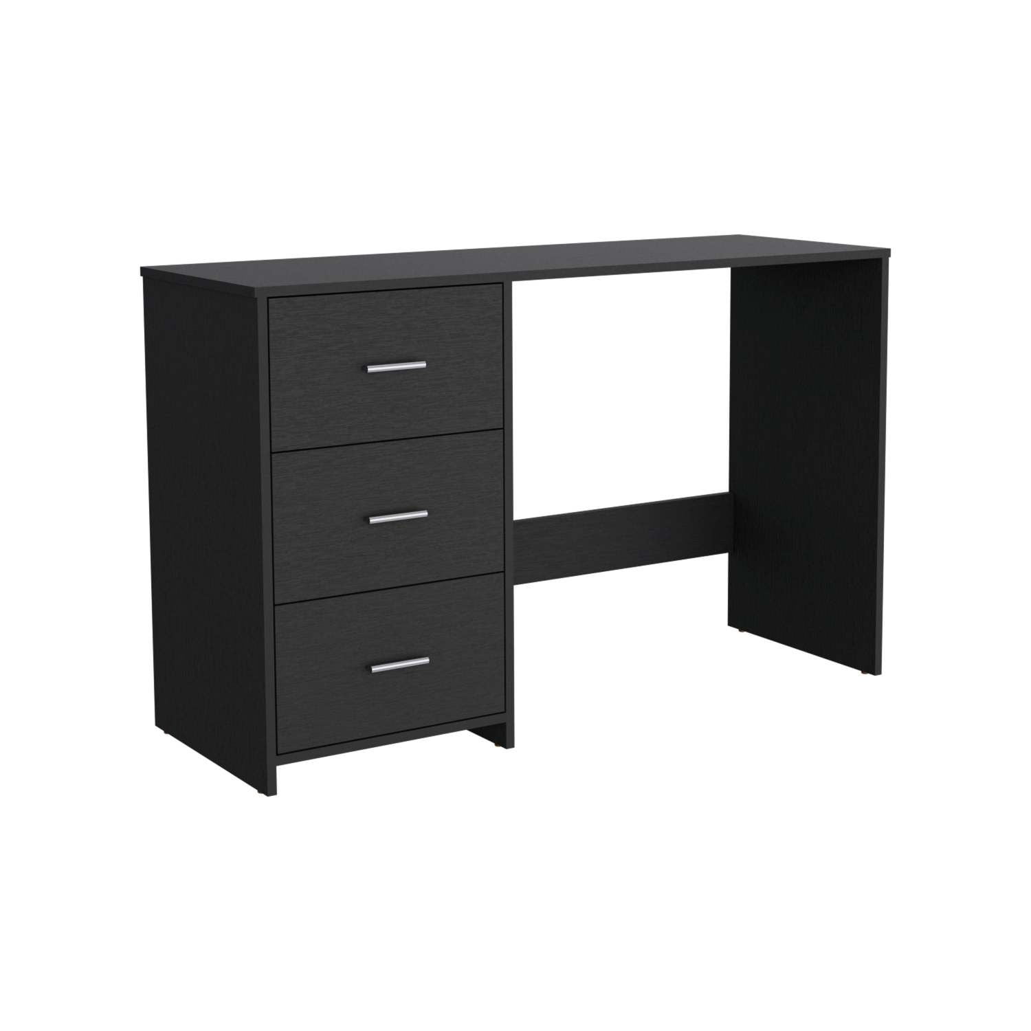 Asteroutdoor Writing Desk with 3 Drawers, Black, 47.5 in Wide, 30 in High, Particle Board, Home Office and Remote Learning