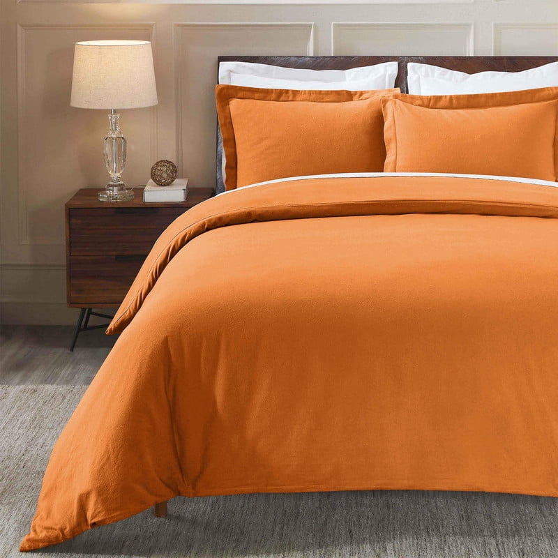 Superior Cotton Flannel Solid Duvet Cover Set, King/California King, Pumpkin