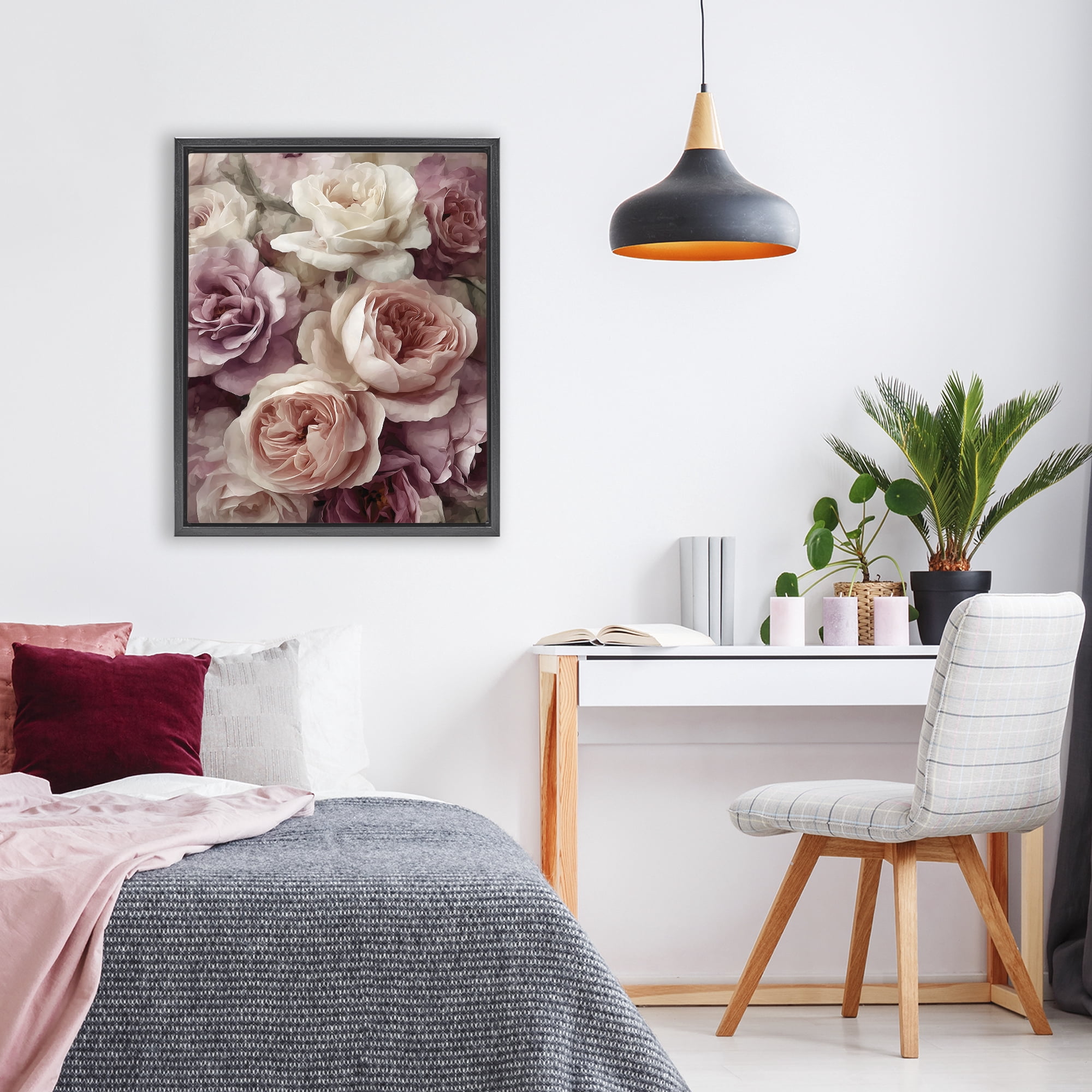 Stupell Industries Sweet Roses in Blush Pink Black Framed Floater Canvas Wall Art, design by Franklyn Gregory