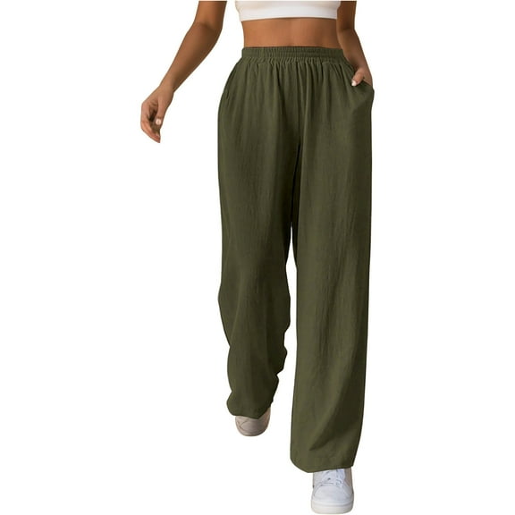 Summer Pants for Women Casual High Waist Solid Color Wide Leg Pants Women Tall Dress Travel Casual Work plus Size Petite Womens Clothes Warm Running Business Green S
