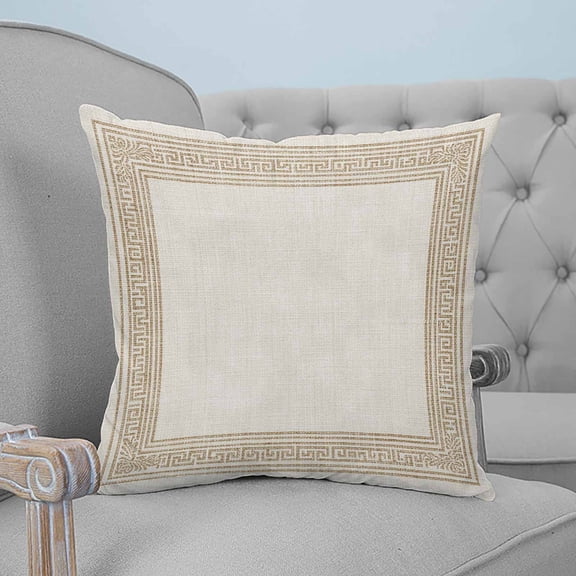 Cream Retro Greek Key Throw Pillow Covers, Soft Pillowcases with Invisible Zipper, Geometric Greece Ancient Farmhouse Rustic Square Pillow Cushion Covers for Living Room Couch Sofa Bed 24x24 Inches