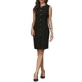 thumbnail image 2 of Vestido sin mangas para mujeres 2026 Verano Cuello redondo Botón Decoración Frontal Vestidos de trabajo casuales de negocios M Negro, 2 of 6