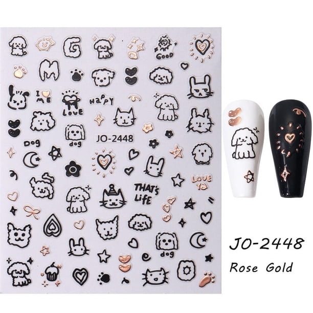 Pegatinas de dibujos animados en 3D para uñas de gato, calcomanía de manicura con diseño de tatuaje, Kawaii, cachorro, perro, Graffiti, animales, serie, nuevo